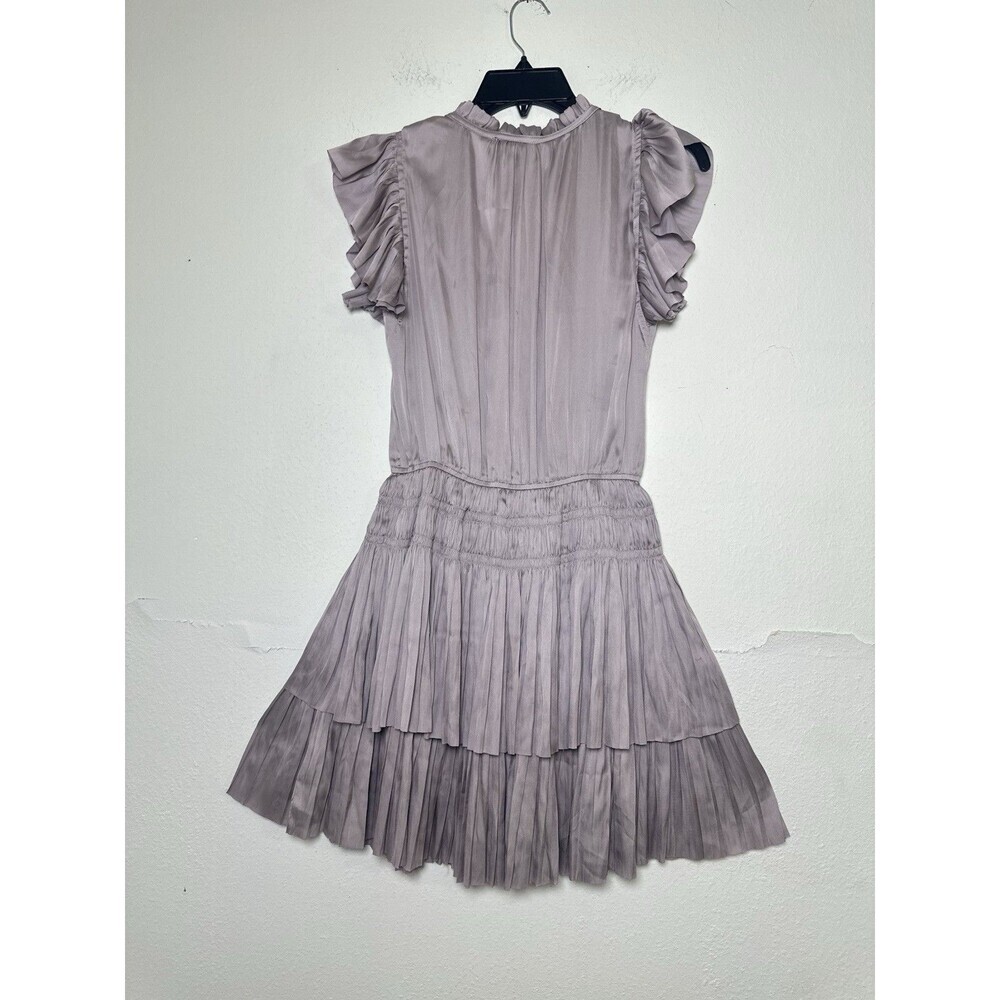 RESET by Jane Ruffle Smocked Tiered Mini Dress Pleated Satin Size M Lavender - Picture 4 of 14